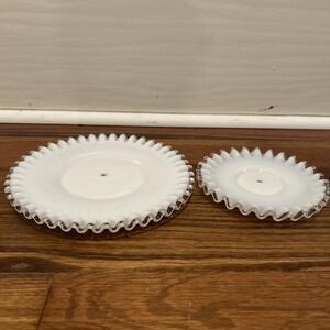 FENTON Milk Glass Silver Crest 2 Tier Tidbit Antique Replacement Plates